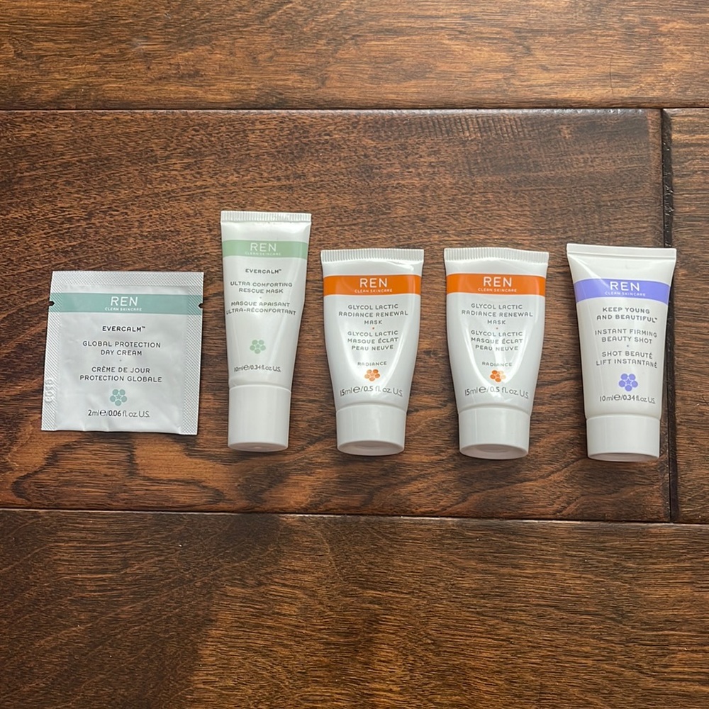 NWOB REN Clean Skincare Bundle Evercalm Cream Glycolic Lactic Masks Firming Shot